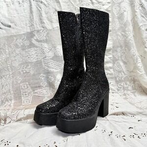 La Moda Black Glitter Platform Boots Size 5